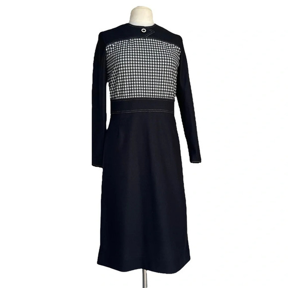 HOWARD WOLF Women’s Size S/M Black Contrast Plaid Vintage Midi Shift Dress - Picture 2 of 3